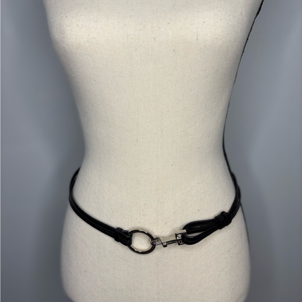 Black Leather Belt Womens vintage Y2K with Silver Buckle toggle bridle medium - Picture 6 of 7